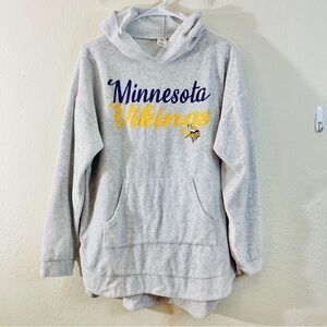 Minnesota Vikings NFL Hoodie Womens LARGE Light Gray Shearling Pullover Pocket